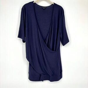 Universal Standard Faux Wrap Ribbed Top Sz M 18/20 Plus Size Casual Navy Blue